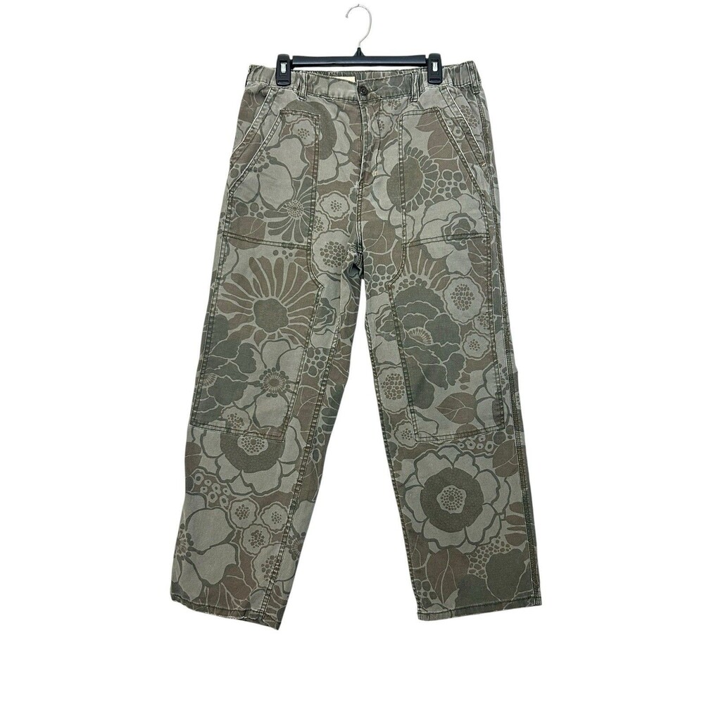 Pilcro Anthropologie Pants Womens 31 Green Floral Utility Straight Leg Boho